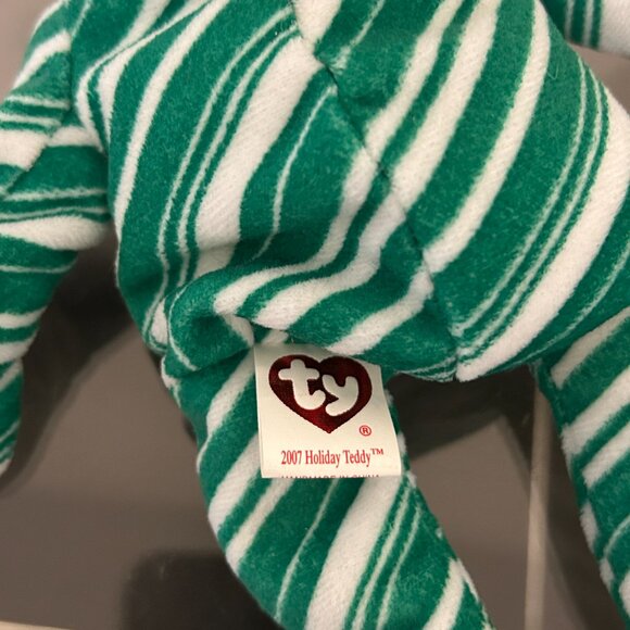 TY BEANIE BABY Striped Green Holiday Teddy With Tags Retired 2007 Plush 9" - Picture 5 of 6